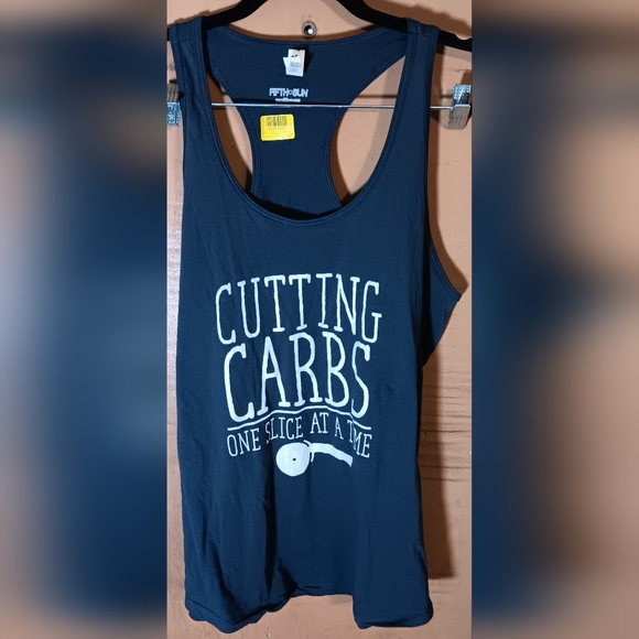 Women's Size 2XL 2 Extra Large Grey Tank Top Cutting Carbs One Slice at a Time - Picture 5 of 5
